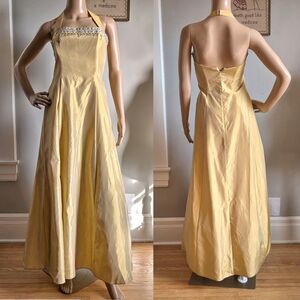 Vintage 90s Zum Zum Prom Dress Gold Brocade Gown Princess Formal Size 3
